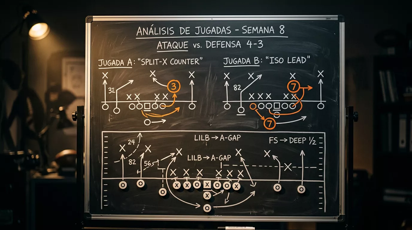 Pizarra táctica de fútbol americano NFL con análisis de spread y key numbers 3 y 7